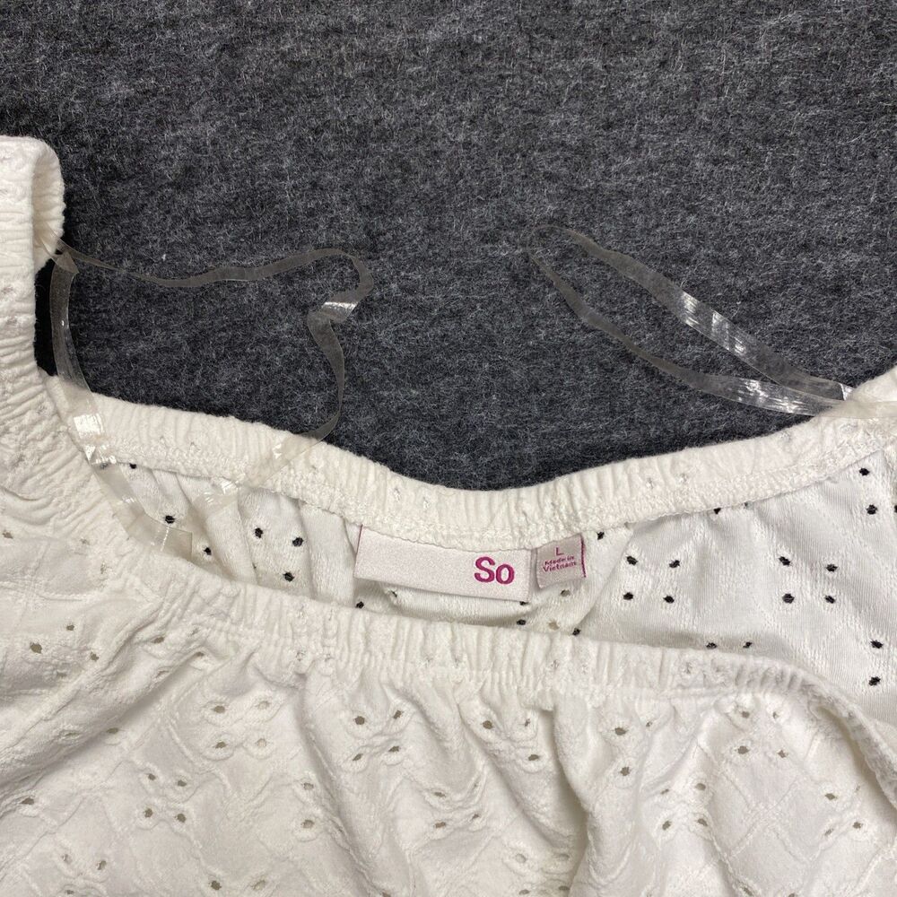 So Brand Women’s Crop Top Size L White Ruffle Elastic Short Sleeve Stretch Boho - Picture 6 of 11